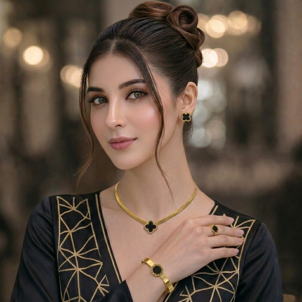 luxury clover black jewelry set (stainless steel) luxury clover black jewelry set (stainless steel)