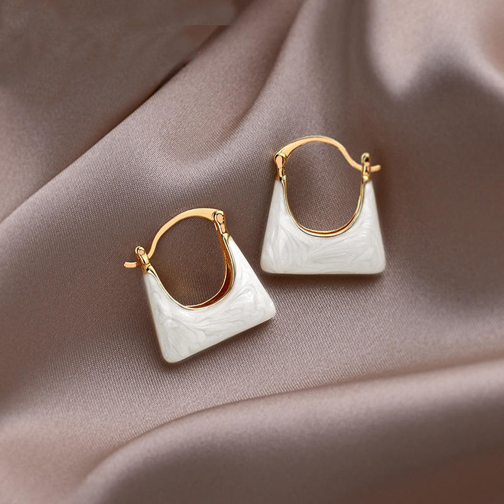 vintage white enamel handbag u shaped hoop earrings vintage white enamel handbag u shaped hoop earrings