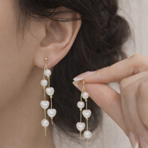 long tassel pearl heart drop earrings