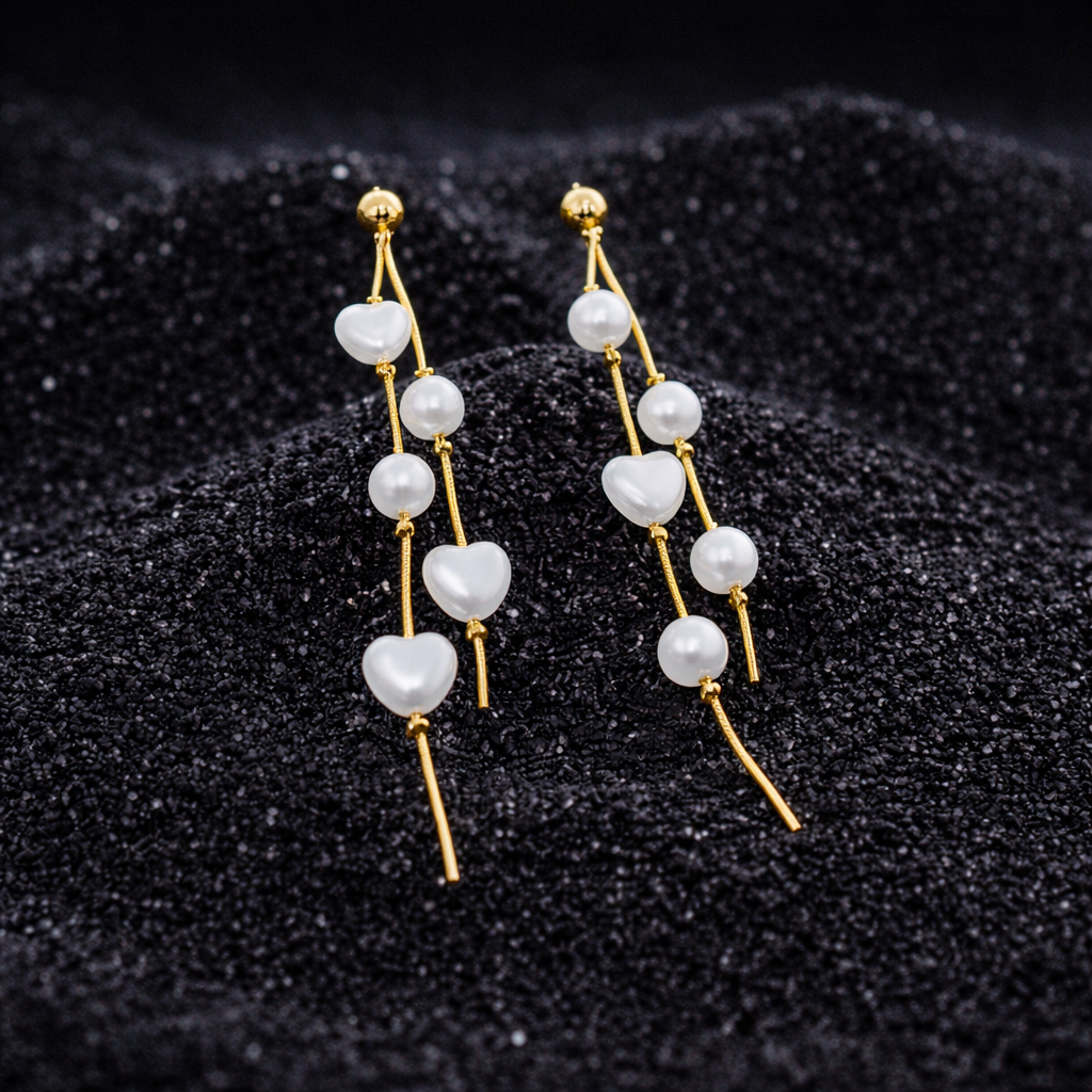 long tassel pearl heart drop earrings long tassel pearl heart drop earrings