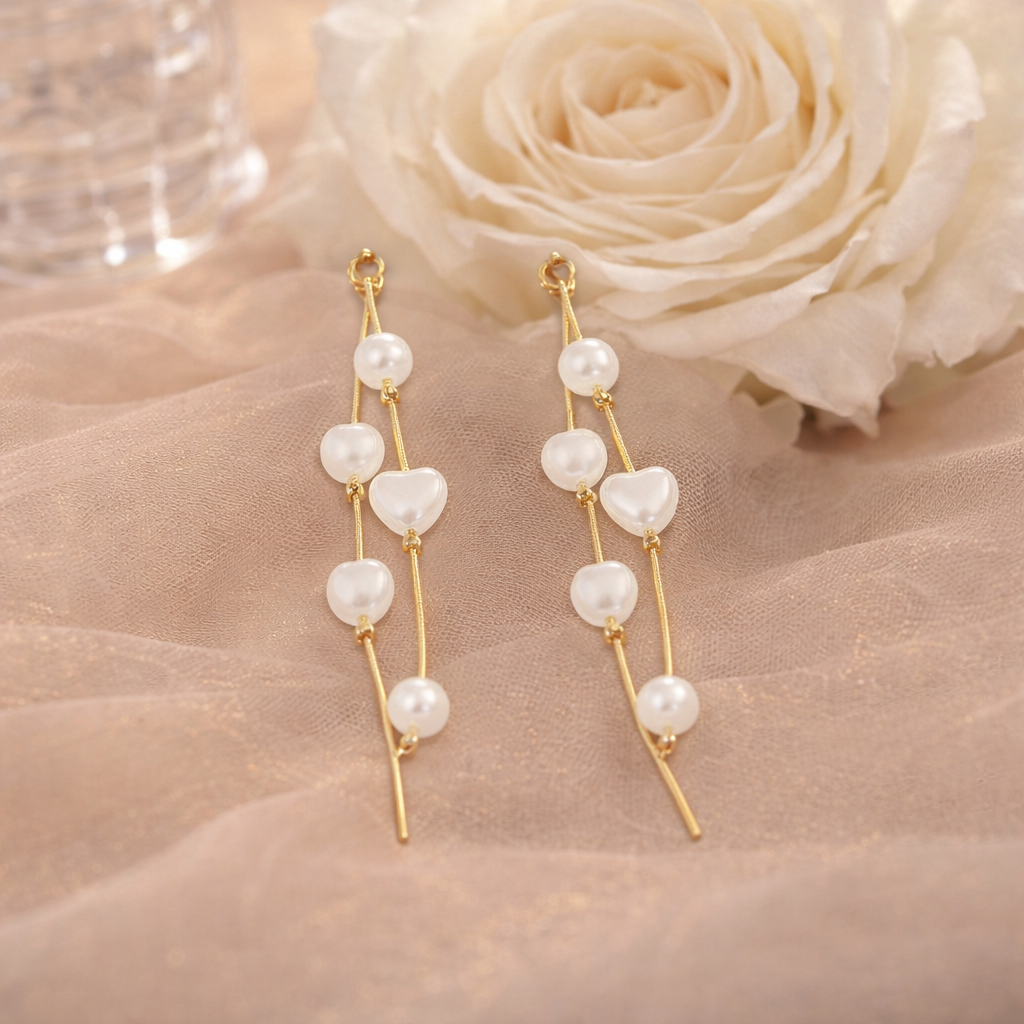 long tassel pearl heart drop earrings long tassel pearl heart drop earrings