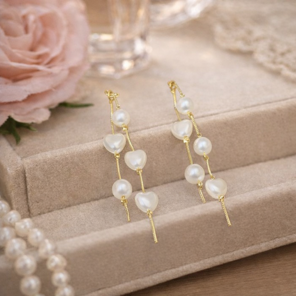 long tassel pearl heart drop earrings long tassel pearl heart drop earrings