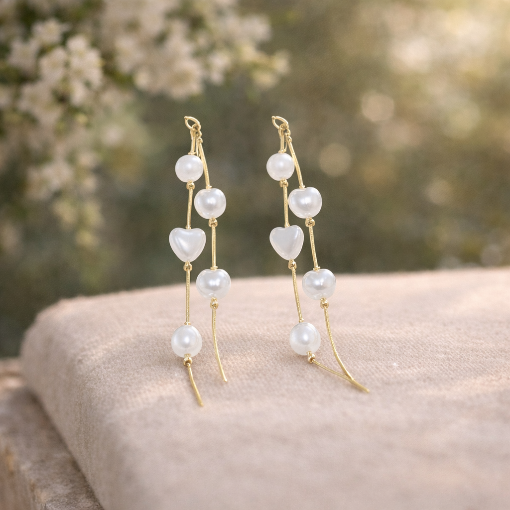long tassel pearl heart drop earrings long tassel pearl heart drop earrings
