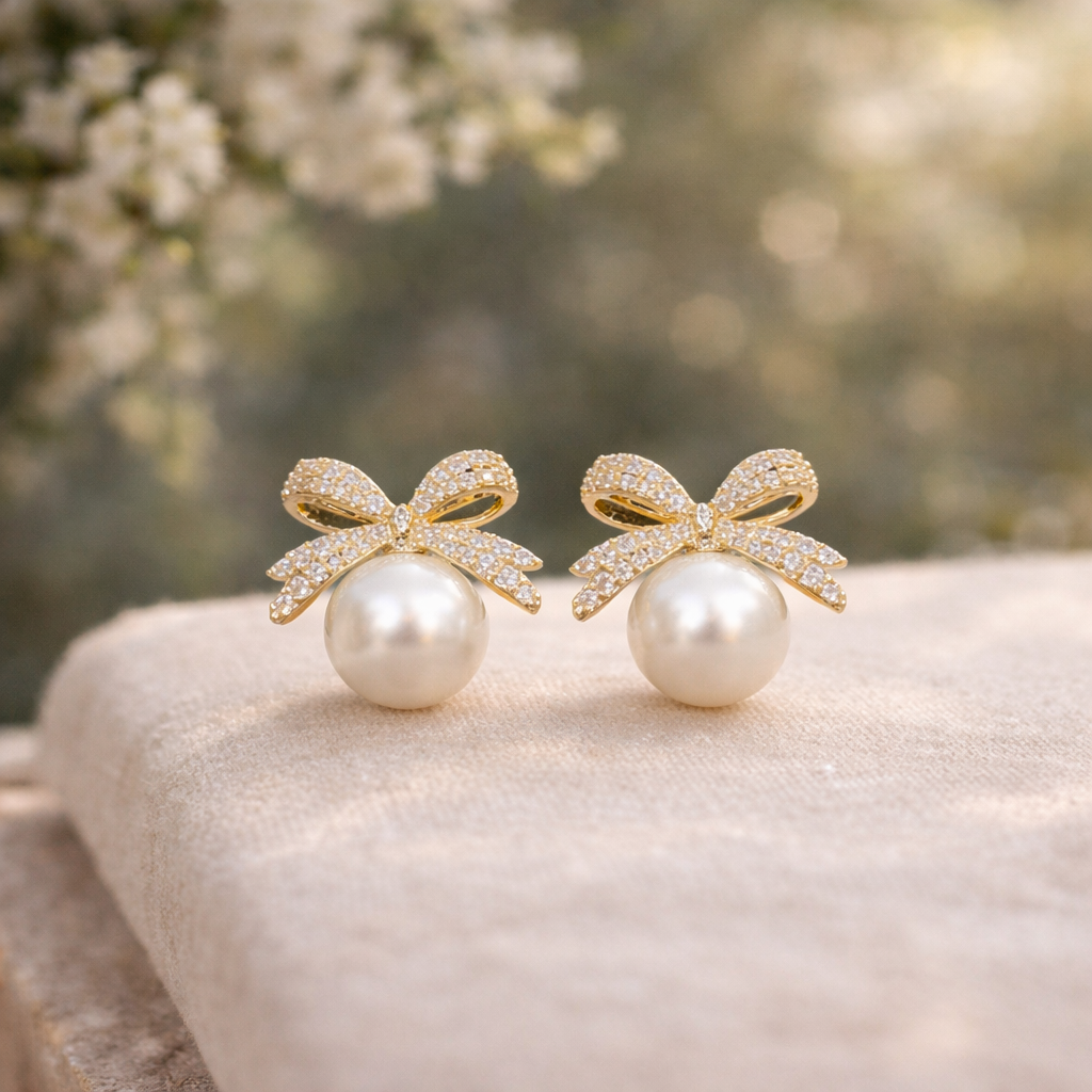 fashion bow rhinestone pearl stud earrings for women fashion bow rhinestone pearl stud earrings for women