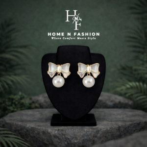 gold plated bow knot pearl earrings