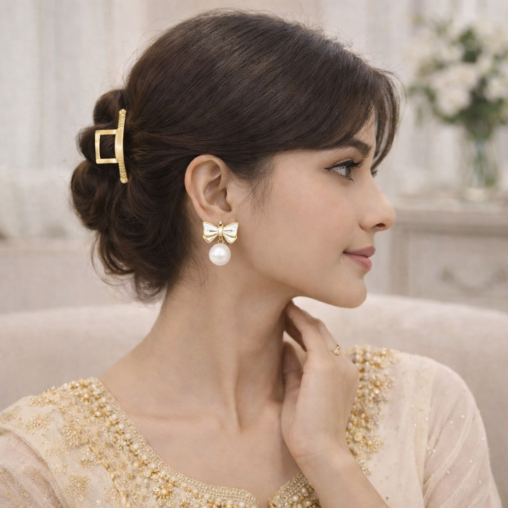 gold plated bow knot pearl earrings gold plated bow knot pearl earrings