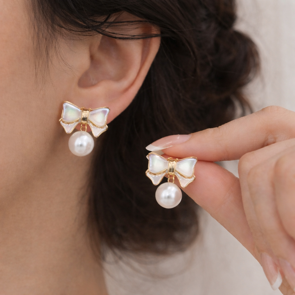 gold plated bow knot pearl earrings gold plated bow knot pearl earrings