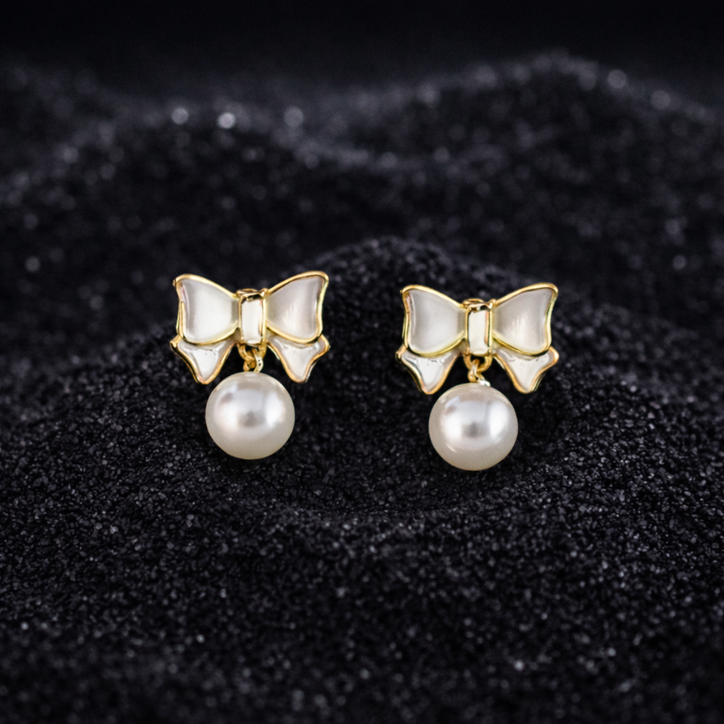 gold plated bow knot pearl earrings gold plated bow knot pearl earrings