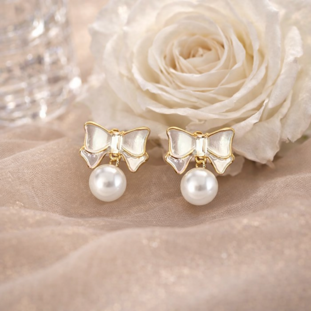 gold plated bow knot pearl earrings gold plated bow knot pearl earrings