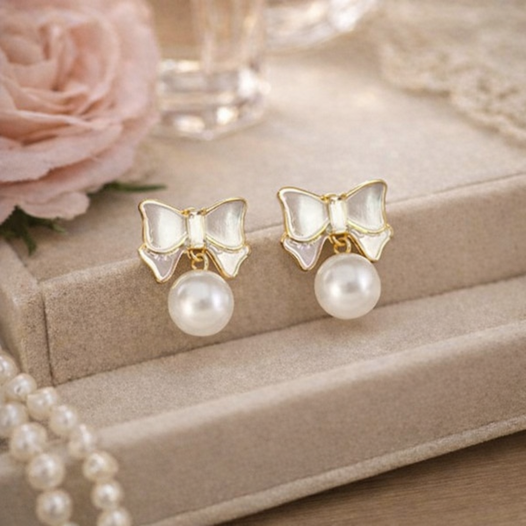 gold plated bow knot pearl earrings gold plated bow knot pearl earrings