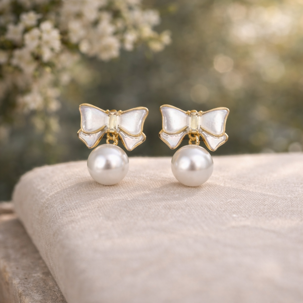 gold plated bow knot pearl earrings gold plated bow knot pearl earrings