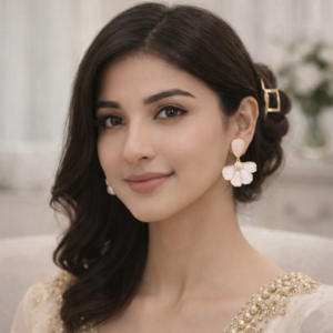 french white flower stud earrings