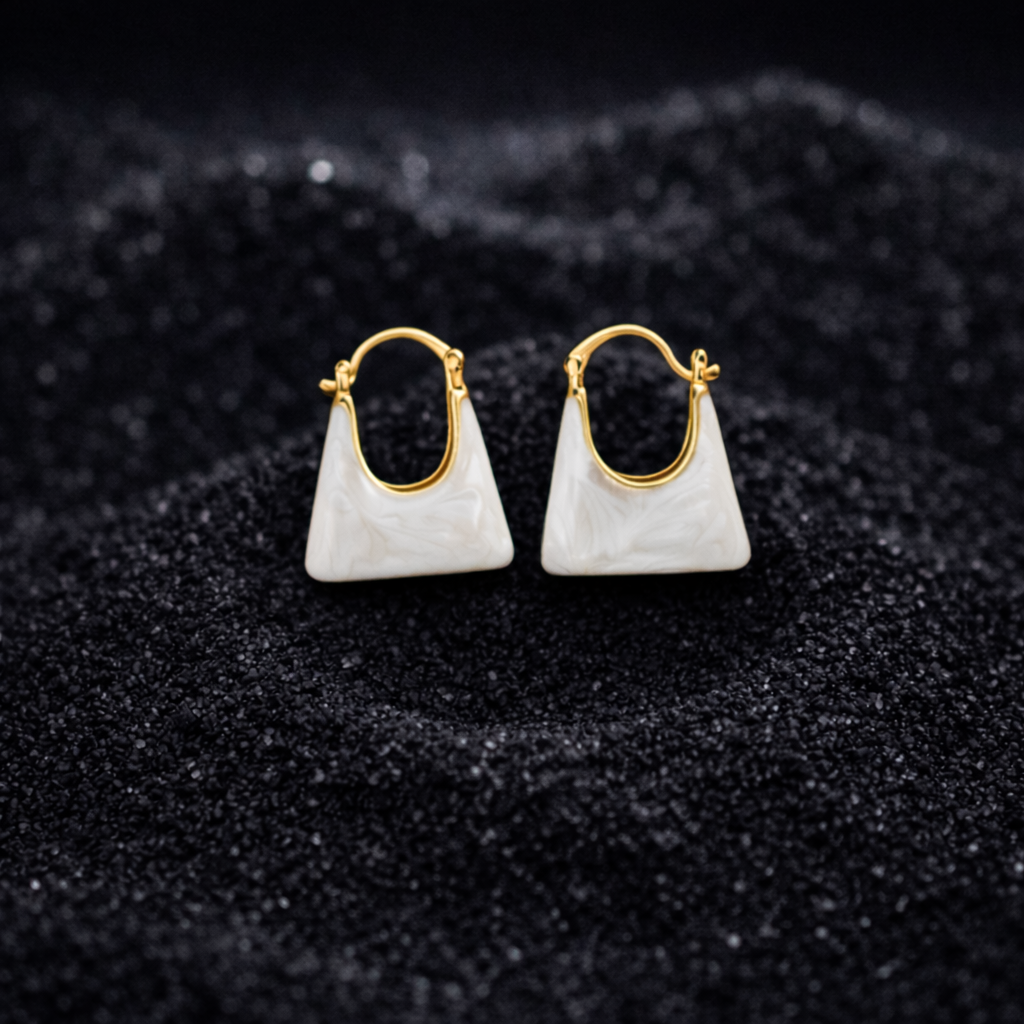 vintage white enamel handbag u shaped hoop earrings vintage white enamel handbag u shaped hoop earrings