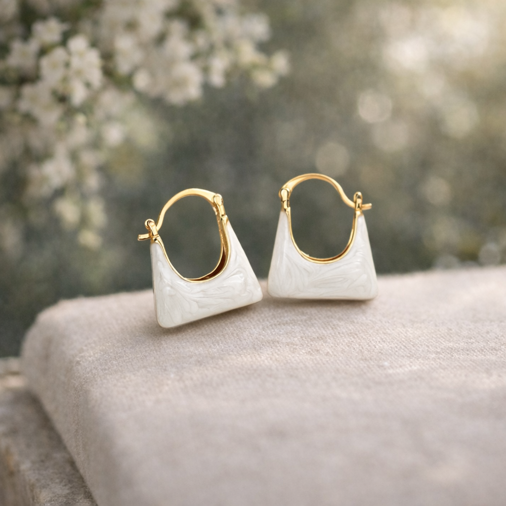 vintage white enamel handbag u shaped hoop earrings vintage white enamel handbag u shaped hoop earrings