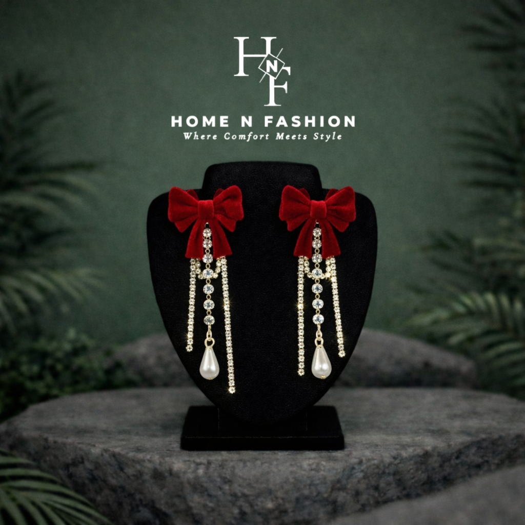 vintage burgundy bow pearl tassel drop earrings vintage burgundy bow pearl tassel drop earrings