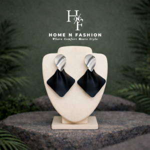trendy black pleated rhombus drop earrings