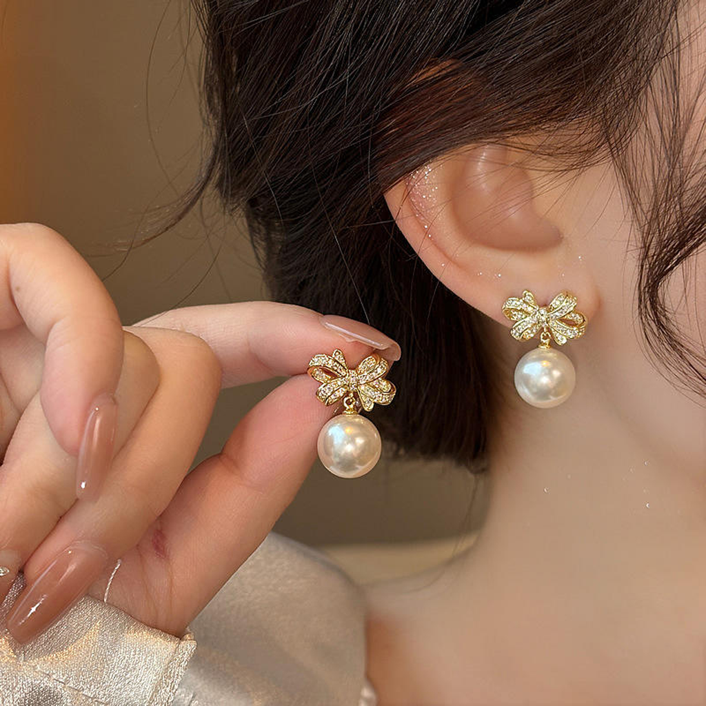 luxury bow pearl stud earrings luxury bow pearl stud earrings