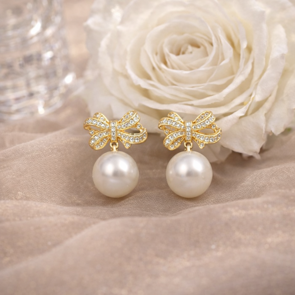 luxury bow pearl stud earrings luxury bow pearl stud earrings