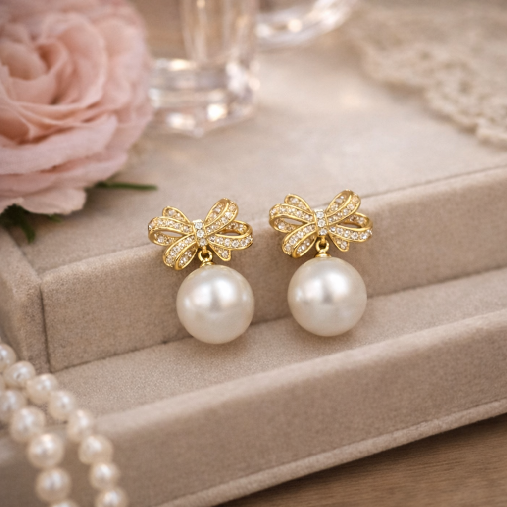 luxury bow pearl stud earrings luxury bow pearl stud earrings