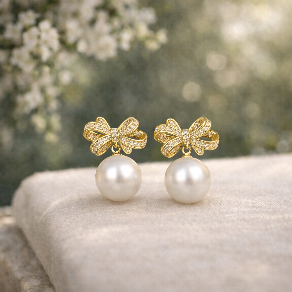 luxury bow pearl stud earrings luxury bow pearl stud earrings