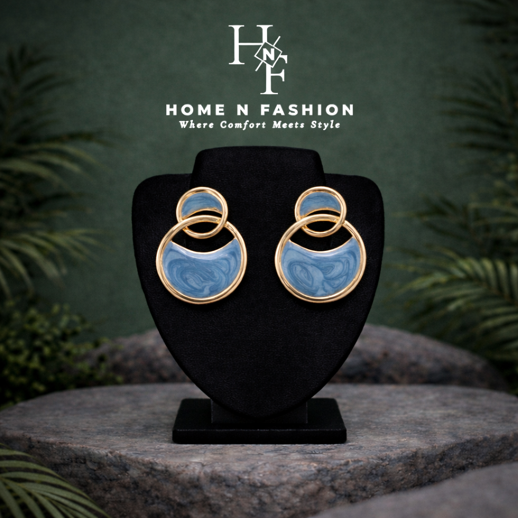 geometric blue enamel double arc stud earrings geometric blue enamel double arc stud earrings