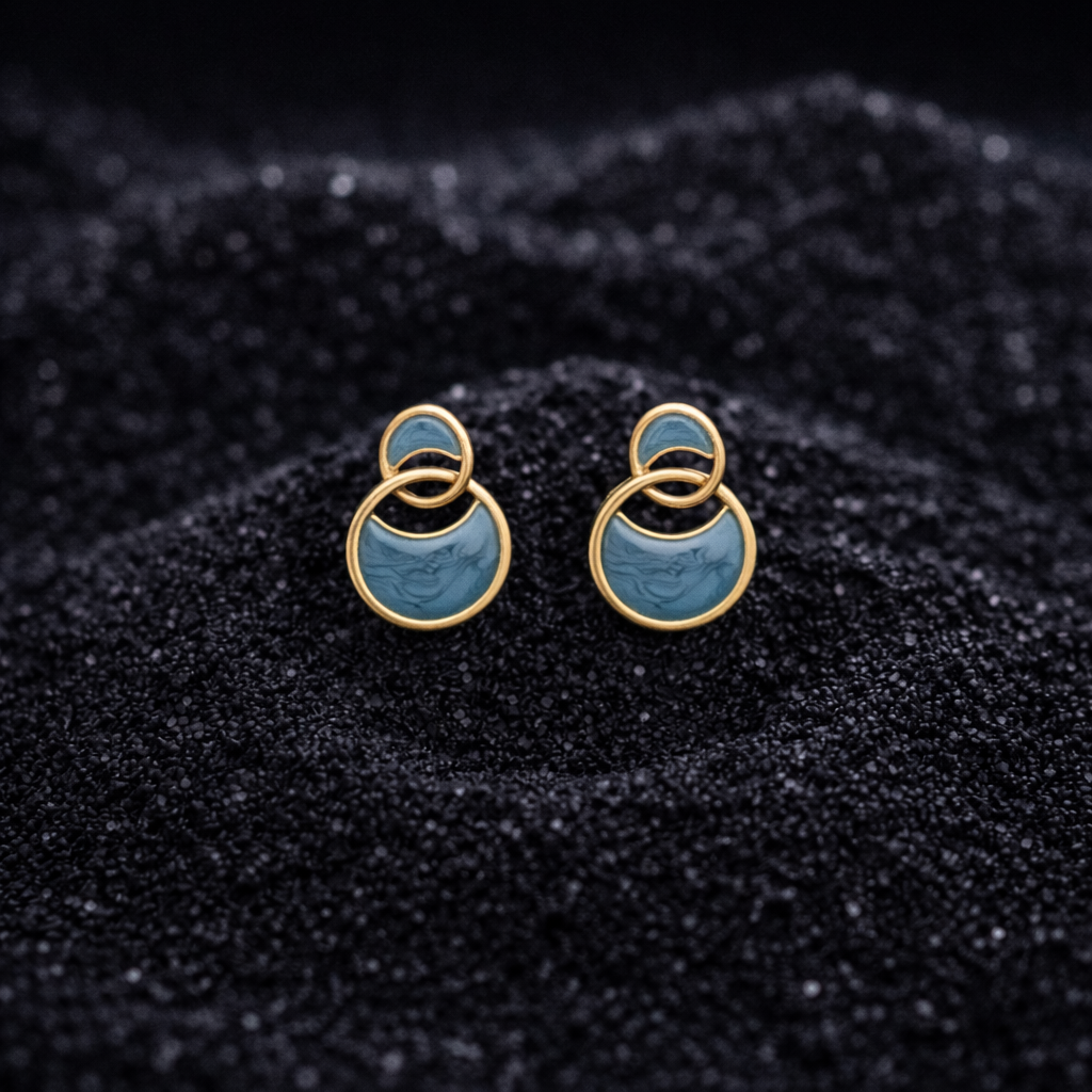 geometric blue enamel double arc stud earrings geometric blue enamel double arc stud earrings