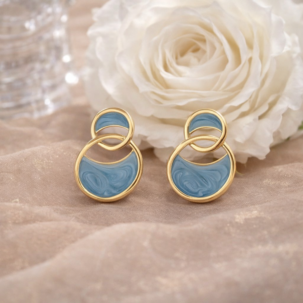 geometric blue enamel double arc stud earrings geometric blue enamel double arc stud earrings