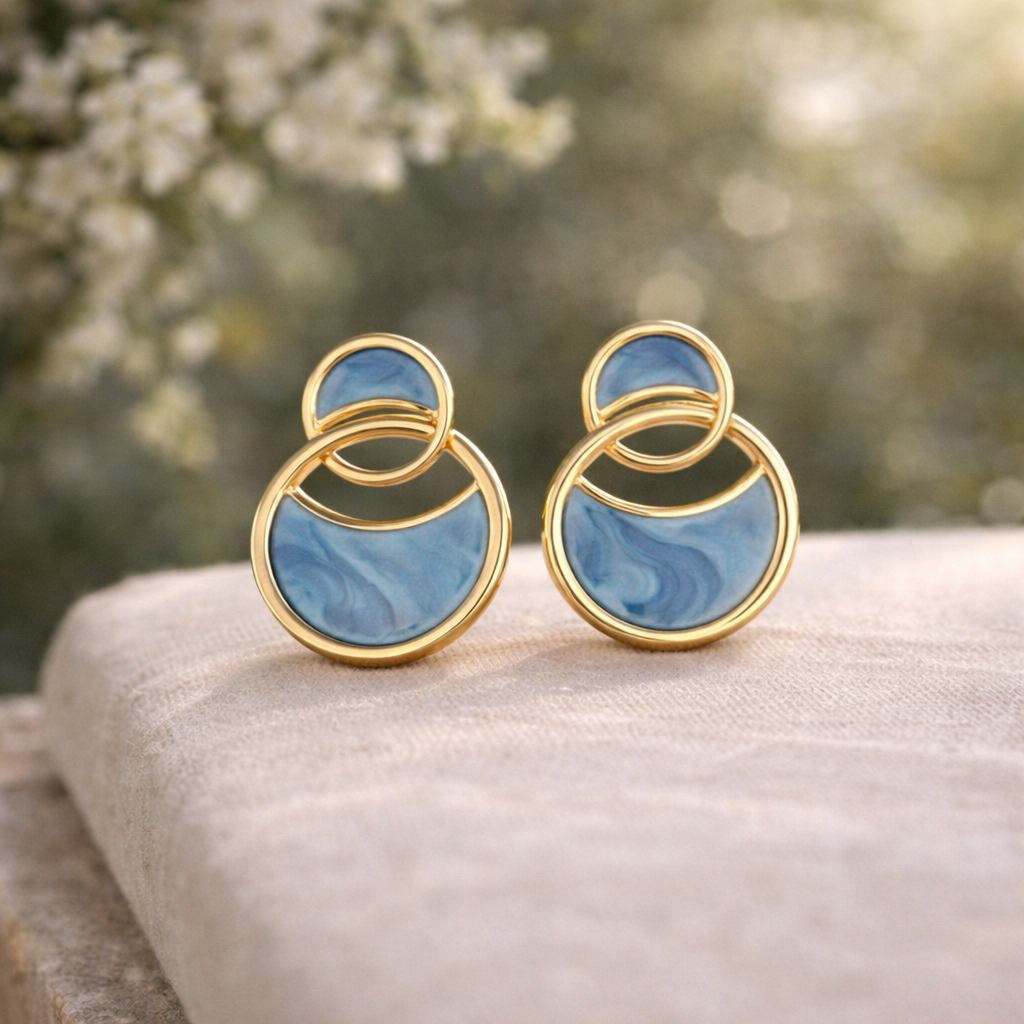geometric blue enamel double arc stud earrings geometric blue enamel double arc stud earrings