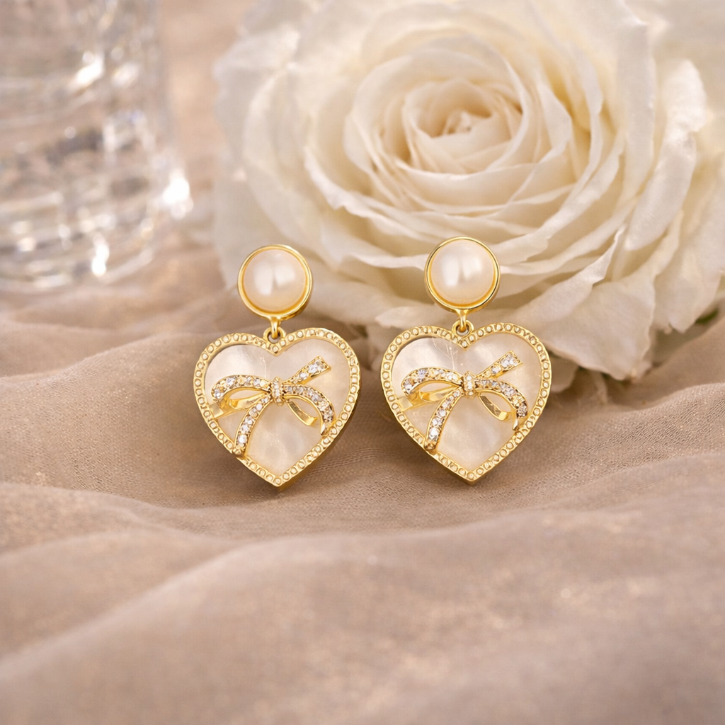 korean white heart bow stud earrings korean white heart bow stud earrings