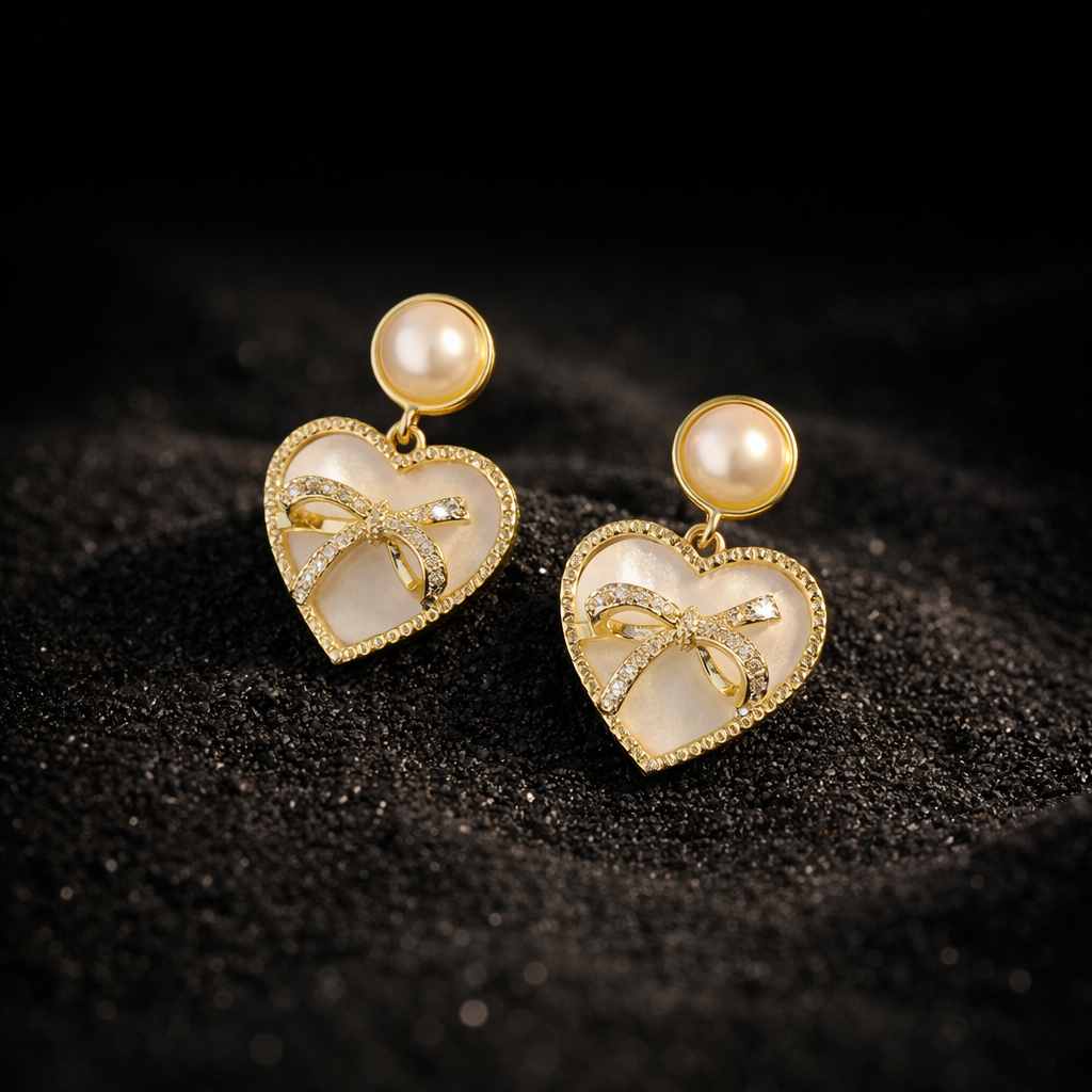 korean white heart bow stud earrings korean white heart bow stud earrings