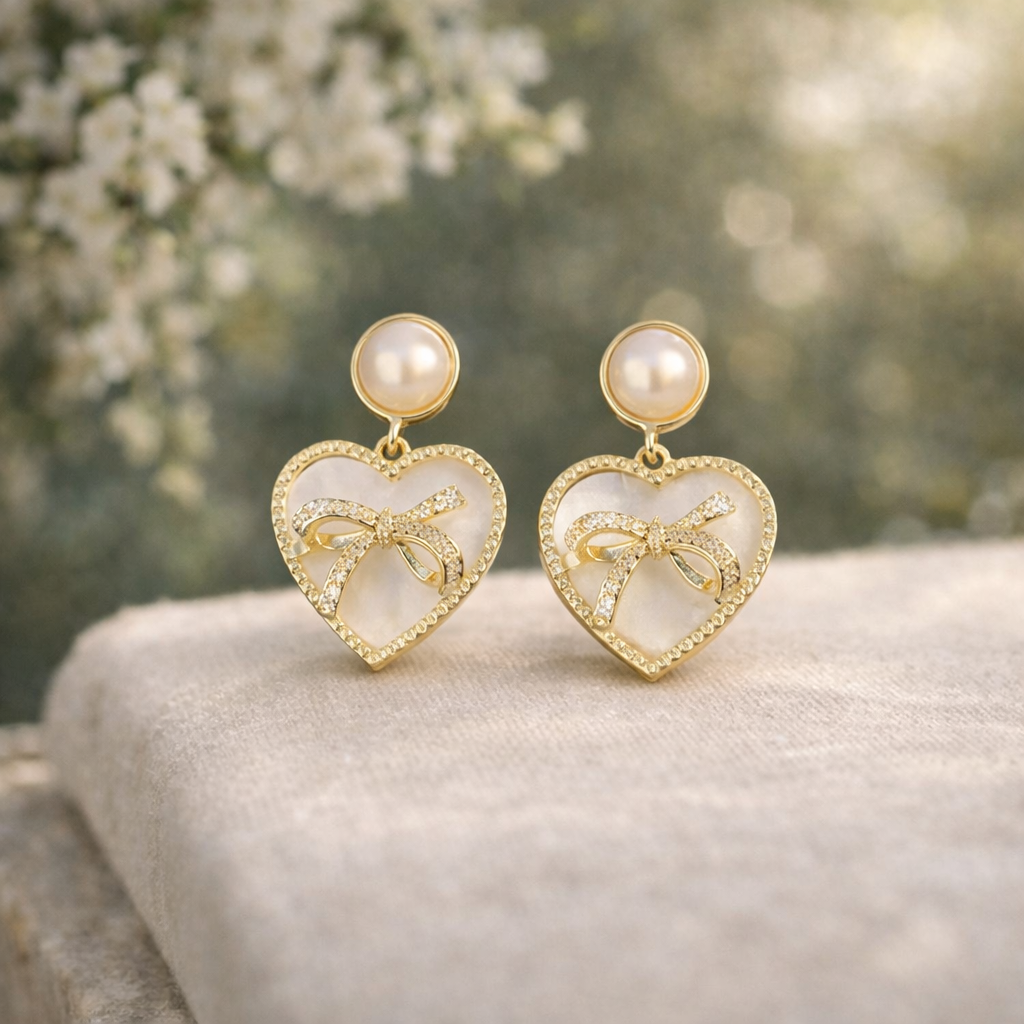 korean white heart bow stud earrings korean white heart bow stud earrings