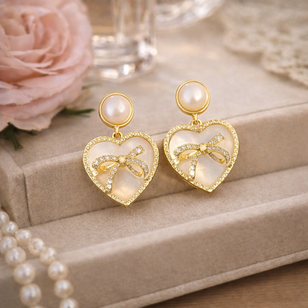 korean white heart bow stud earrings korean white heart bow stud earrings