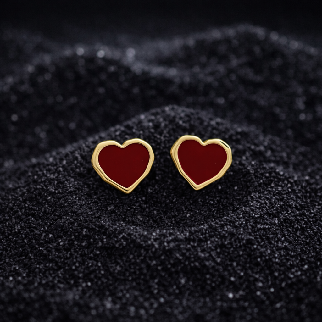 vintage red enamel heart stud earrings vintage red enamel heart stud earrings
