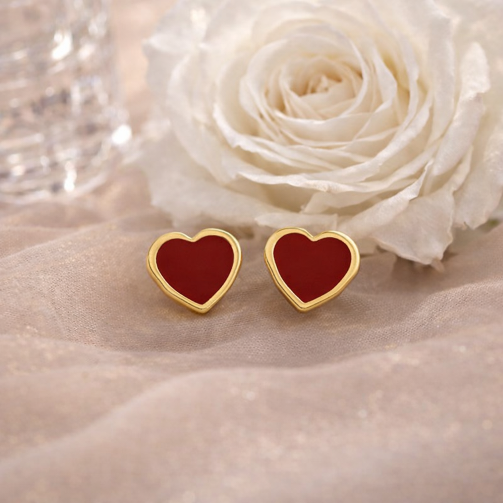 vintage red enamel heart stud earrings vintage red enamel heart stud earrings