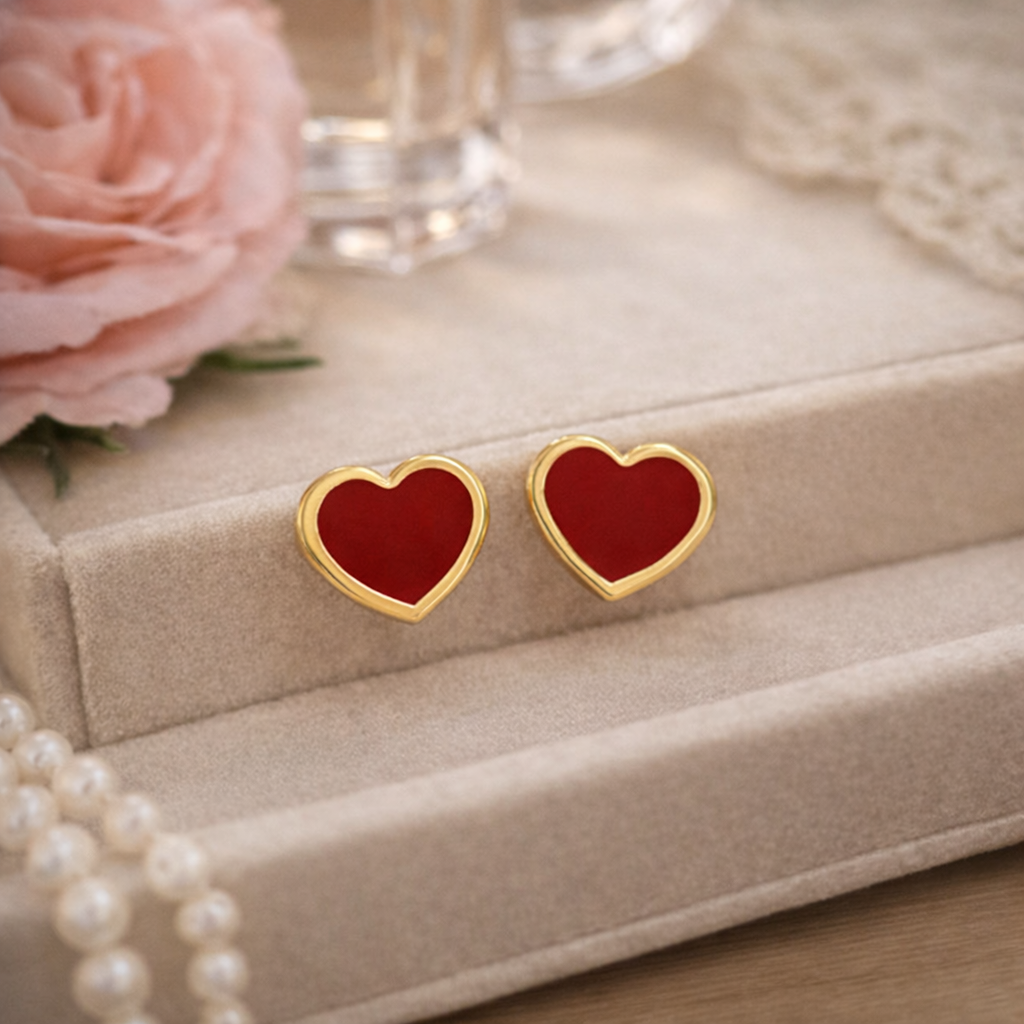 vintage red enamel heart stud earrings vintage red enamel heart stud earrings