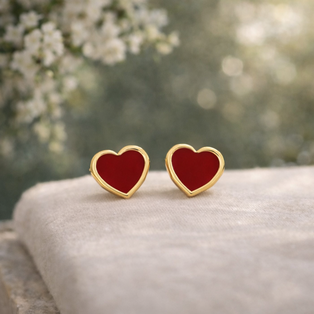 vintage red enamel heart stud earrings vintage red enamel heart stud earrings