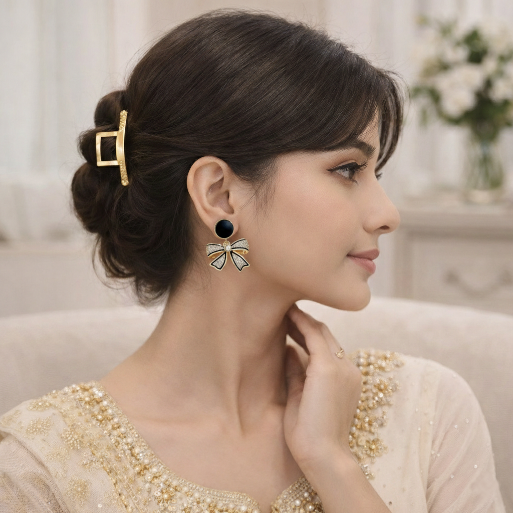 korean black bow pearl stud earrings korean black bow pearl stud earrings