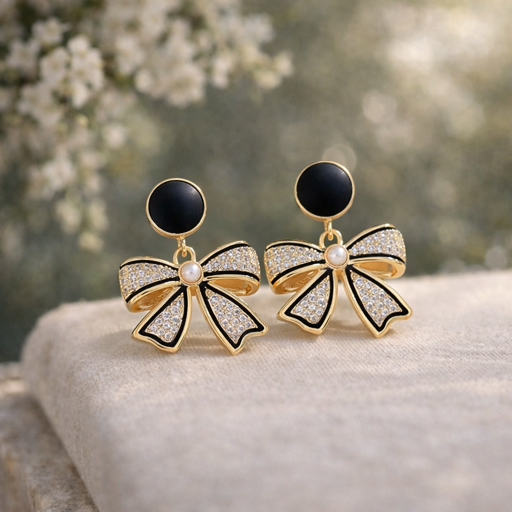 korean black bow pearl stud earrings korean black bow pearl stud earrings
