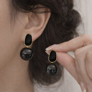 french elegant enamel big pearl stud earrings