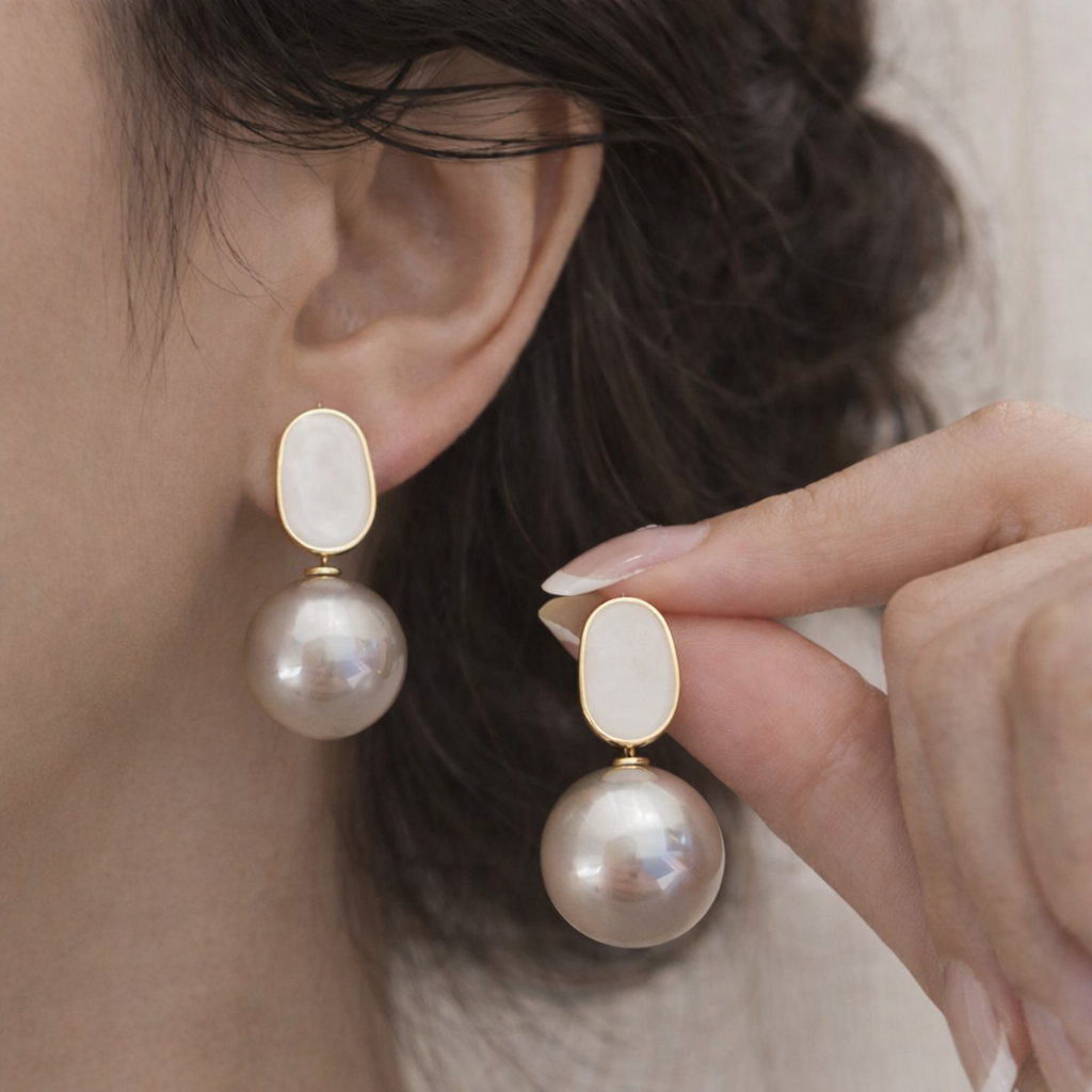 french elegant enamel big pearl stud earrings french elegant enamel big pearl stud earrings