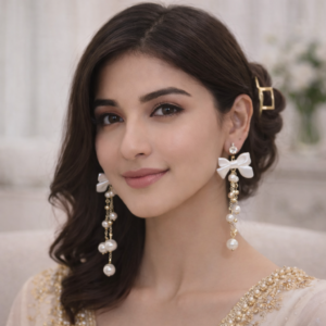 high end bow pearl tassel earrings