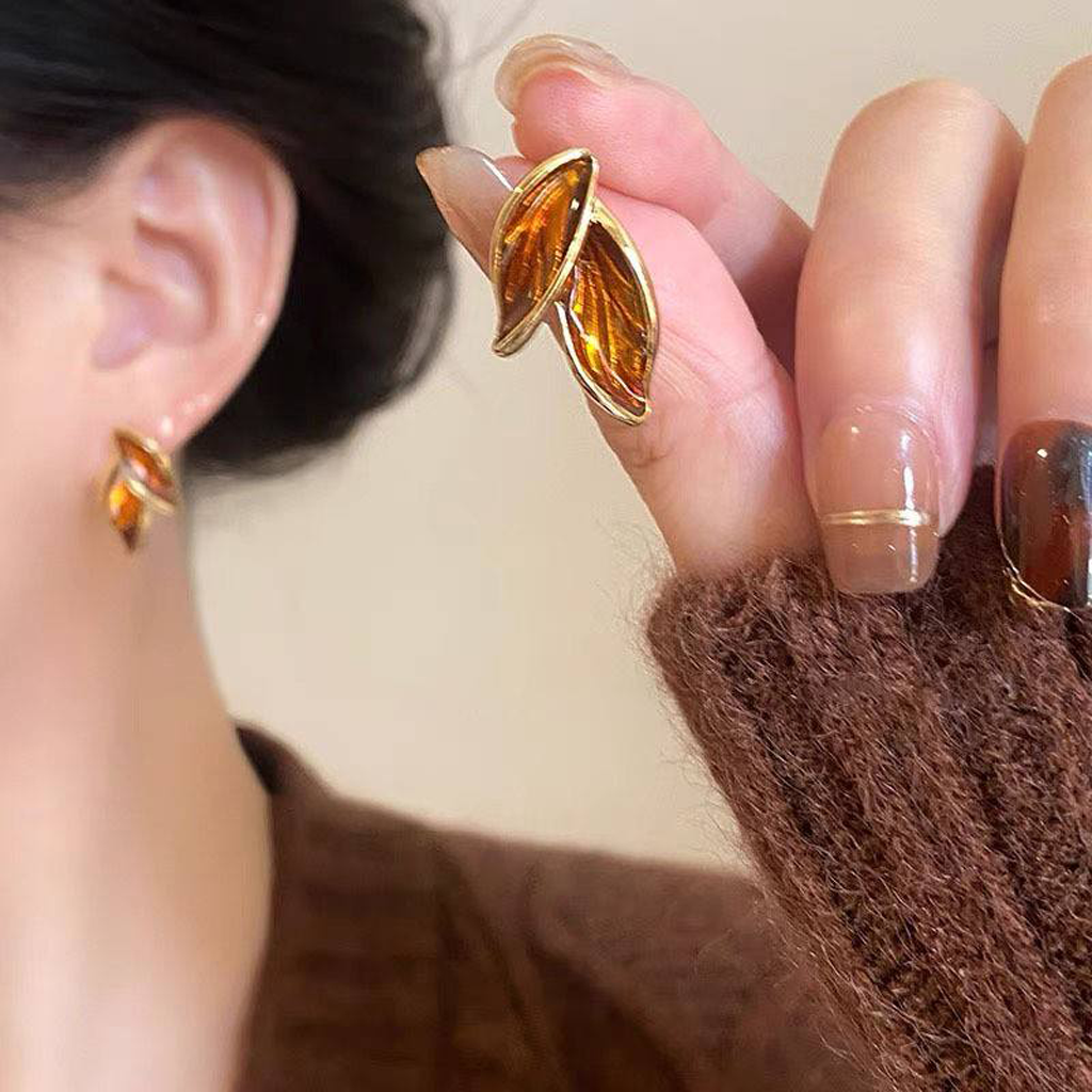korean silver needle leaf stud earrings korean silver needle leaf stud earrings