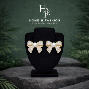 bow pearl stud earrings with micro inlaid diamond look