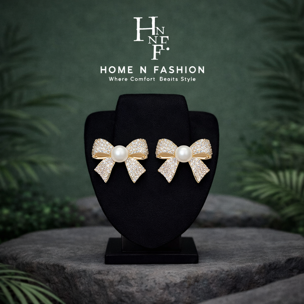 bow pearl stud earrings with micro inlaid diamond look bow pearl stud earrings with micro inlaid diamond look