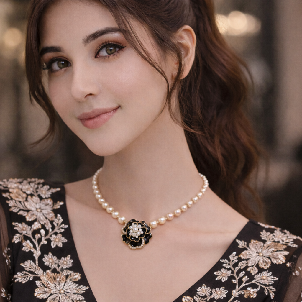 camellia flower pearl choker necklace camellia flower pearl choker necklace