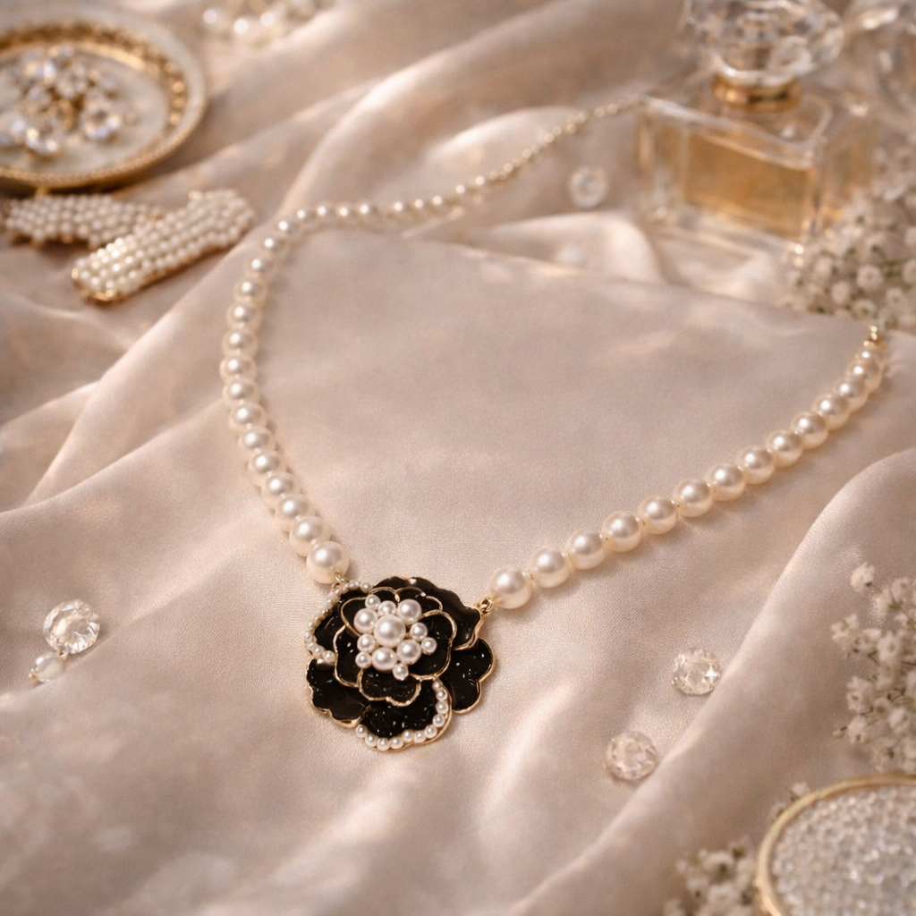 camellia flower pearl choker necklace camellia flower pearl choker necklace