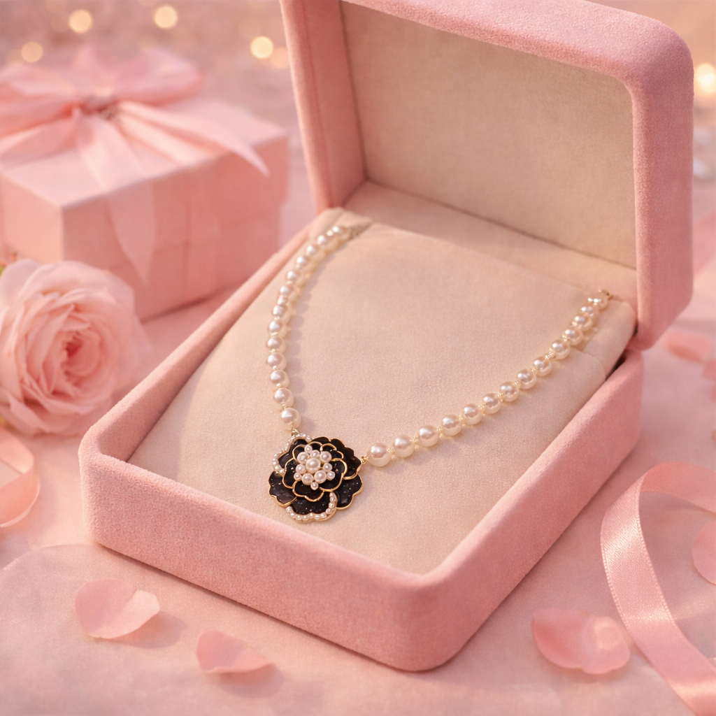 camellia flower pearl choker necklace camellia flower pearl choker necklace
