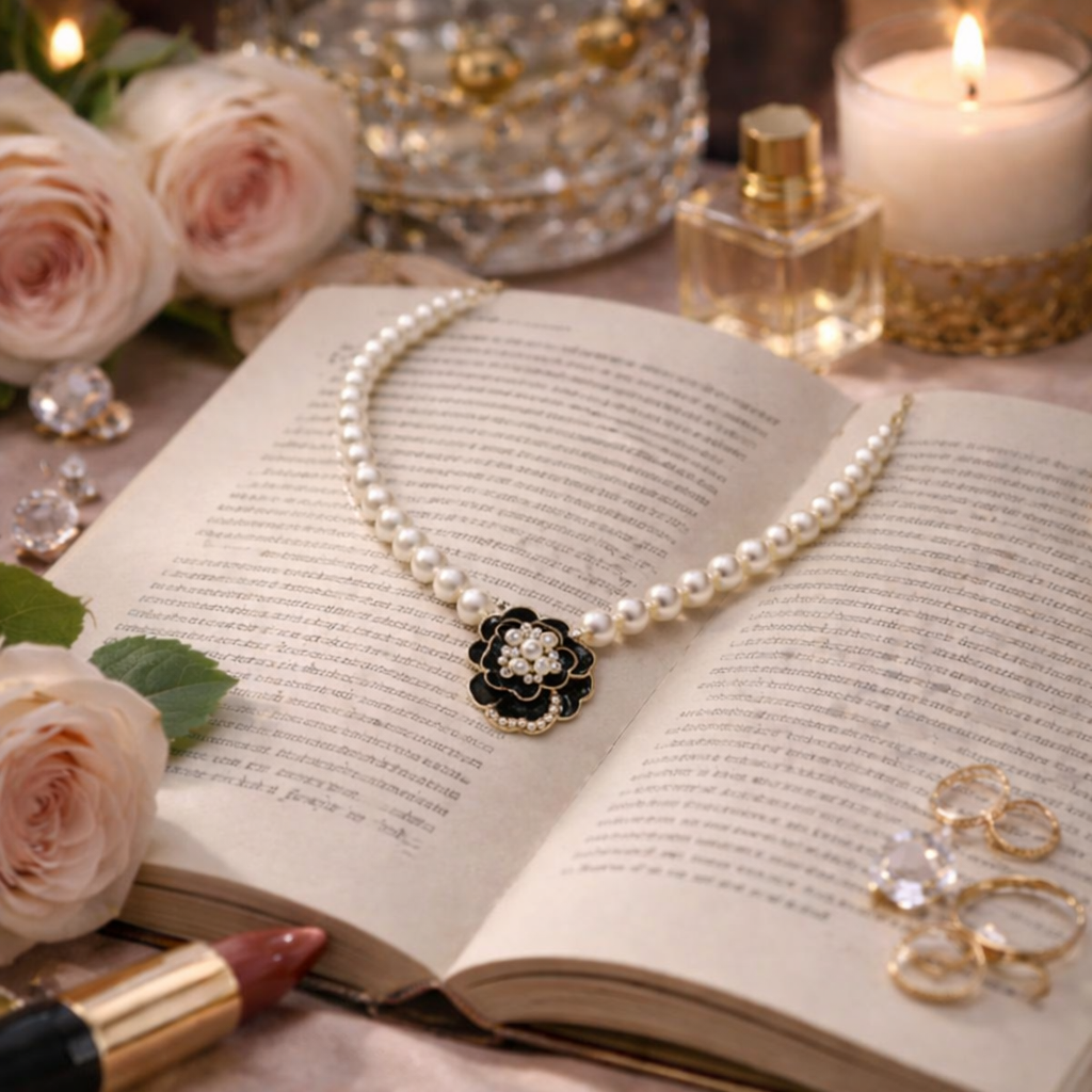 camellia flower pearl choker necklace camellia flower pearl choker necklace