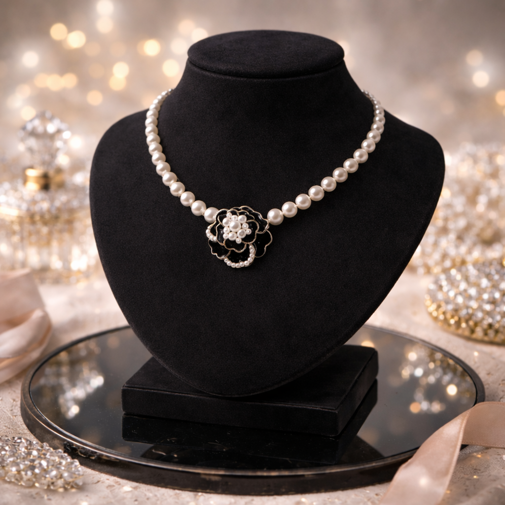 camellia flower pearl choker necklace camellia flower pearl choker necklace