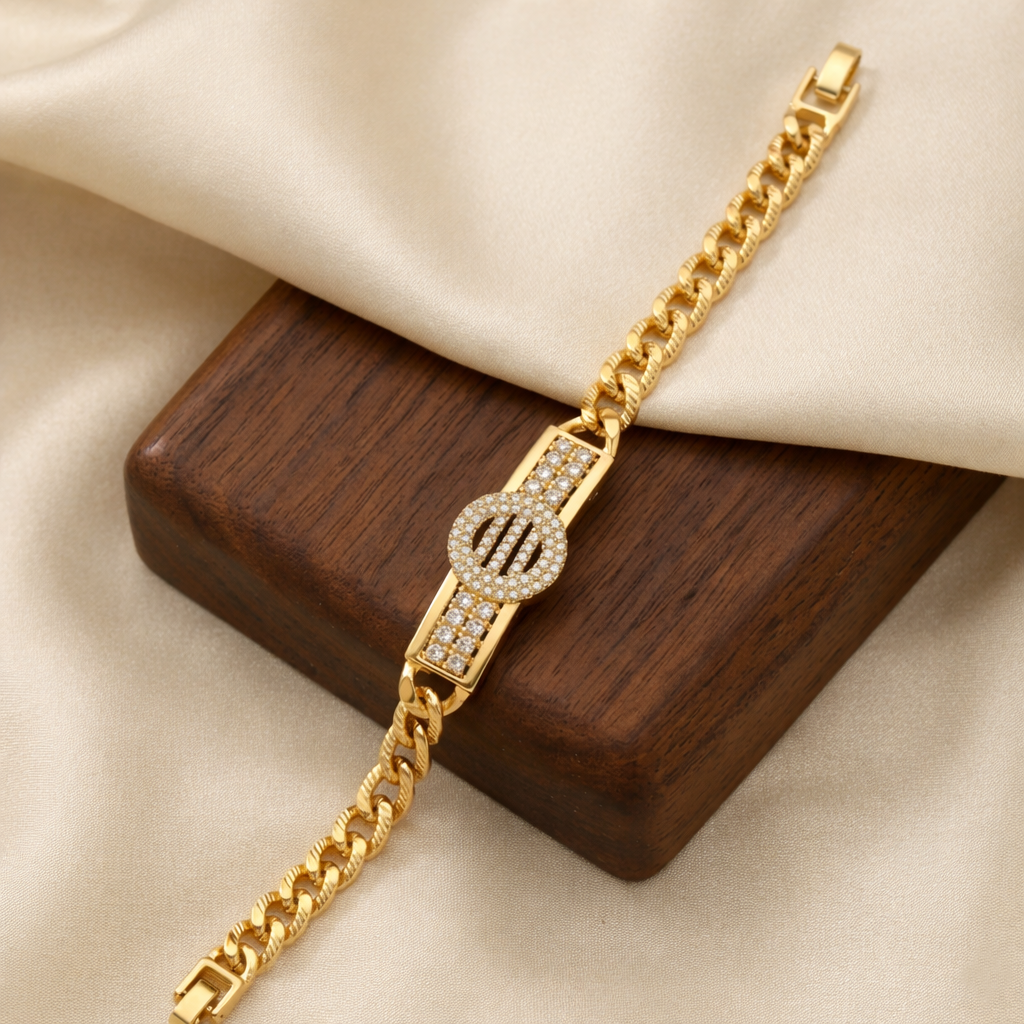 luxury gold cuban crystal bar bracelet (stainless steel) luxury gold cuban crystal bar bracelet (stainless steel)